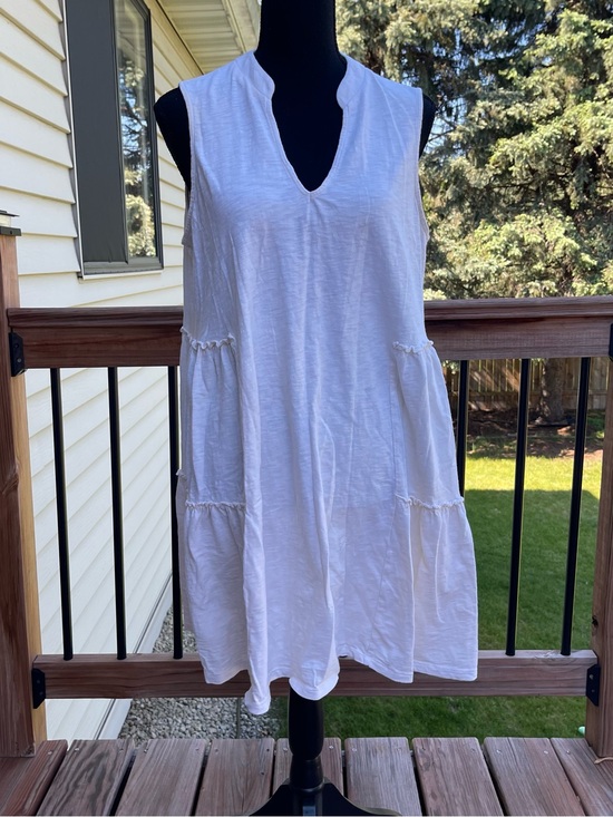 Lush Tops - LUSH Sleeveless Notched V-neck Tiered Ruffle Cotton Mini Dress Sz Small Cream